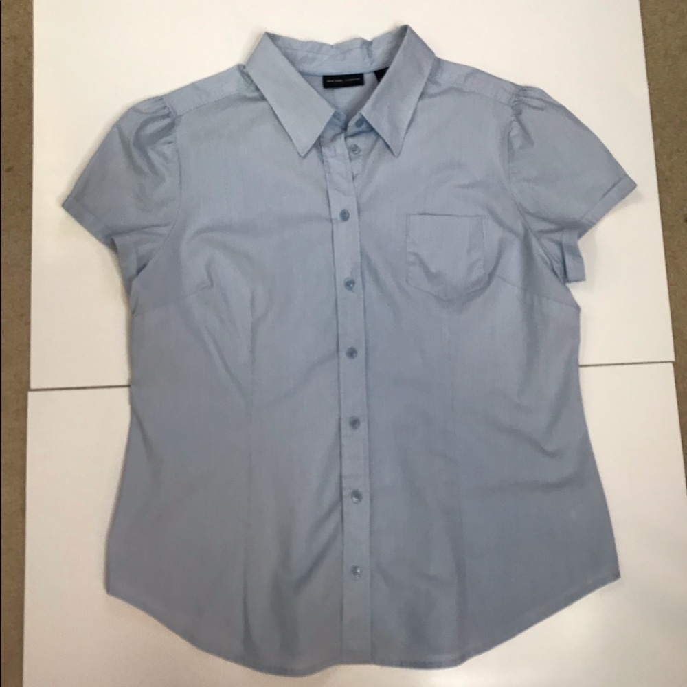 Blue w/ White Pin Stripe Short Sleeve Button Down